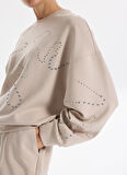 Fabrika Bisiklet Yaka Taşlı Bej Kadın Sweatshırt F5WL-SWT0034