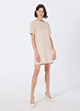 Fabrika Bisiklet Yaka Taşlı Bej Mini Kadın Elbise F5WL-ELB0114