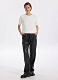 Fabrika Lastikli Bel Normal Siyah Kadın Pantolon F5WL-PNT0187