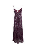 Fabrika V Yaka Payetli Bordo Maksi Kadın Elbise F5WL-ELB0402