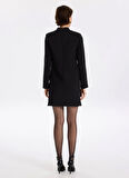 Fabrika Dik Yaka Düz Siyah Mini Kadın Elbise F5WL-ELB0204