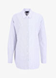 Fabrika Loose Fit Gömlek Yaka Çizgili Beyaz - Siyah Kadın Gömlek F5WL-GML0388