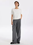 Fabrika Normal Bel Geniş Fit Gri - Beyaz Kadın Pantolon F5WL-PNT0134