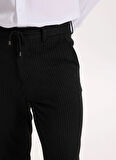Fabrika Bağlamalı Bel Duble Paça Jogger Siyah Erkek Pantolon F5WM-PNT 2533