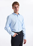 Fabrika Slim Fit Gömlek Yaka Armürlü Mavi Erkek Gömlek MAYDOS-Y 303