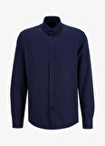 Fabrika Slim Fit Düğmeli Yaka Armürlü Lacivert Erkek Gömlek MAYDOS-Y 401