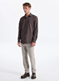 Fabrika Slim Fit Gömlek Yaka Düz Kahve Erkek Gömlek F5WM-GML 2574