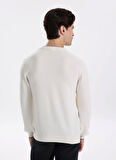 Fabrika Bisiklet Yaka Slim Fit Düz Ekru Erkek Kazak F5WM-KZK 2318