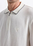 Fabrika Polo Yaka Slim Fit Düz Ekru Erkek Kazak F5WM-KZK 2319
