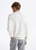 Fabrika Polo Yaka Slim Fit Düz Ekru Erkek Kazak F5WM-KZK 2319