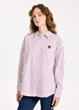 Jeep Loose Fit Gömlek Yaka Çizgili Bordo Kadın Gömlek J5WL-GML7138