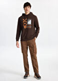 Discovery Expedition D5WM-SWT3857 Kahve Kapüşon Yaka Relaxed Baskılı Erkek Sweatshırt