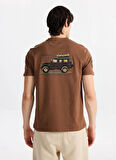 Discovery Expedition D5WM-TST3860 Açık Kahve Bisiklet Yaka Relaxed Baskılı Erkek T-Shirt