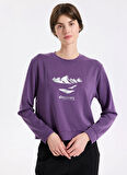 Discovery Expedition D5WL-SWT3615 Mor Bisiklet Yaka Relaxed Baskılı Kadın Sweatshırt