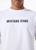 Mustang Bisiklet Yaka Baskılı Beyaz Erkek T-Shirt M5WM-TST1585