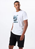 Mustang Bisiklet Yaka Baskılı Beyaz Erkek T-Shirt M5WM-TST1052