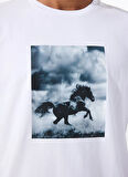 Mustang Bisiklet Yaka Baskılı Beyaz Erkek T-Shirt M5WM-TST1052