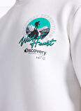 Discovery Expedition D5WM-SWT3858 Beyaz Bisiklet Yaka Relaxed Baskılı Erkek Sweatshırt