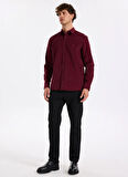 Fabrika Slim Fit Gömlek Yaka Düz Bordo Erkek Gömlek F5WM-GML 2378