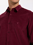Fabrika Slim Fit Gömlek Yaka Düz Bordo Erkek Gömlek F5WM-GML 2378