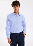 Fabrika Slim Fit Sumos Yaka Çizgili Koyu Mavi Erkek Gömlek F5WM-GML 2582