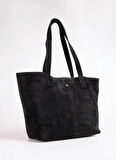 Fabrika Süet Siyah Kadın Tote Çanta AVY-AVEZA
