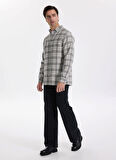 Fabrika Regular Fit Düğmeli Yaka Ekose Gri Erkek Gömlek F5WM-GML 2365