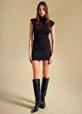 People By Fabrika Yuvarlak Yaka Düz Siyah Mini Kadın Elbise PBF5WL-ELB0115
