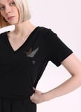 Fabrika Bisiklet Yaka Baskılı Siyah Kadın T-Shirt F6SL-TST0298