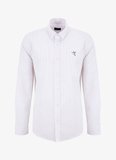 Fabrika Regular Fit Alttan Britli Yaka Çizgili Beyaz - Kahverengi Erkek Gömlek F6SM-GML 2044