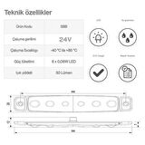 Sanel 24V Üniversal Parmak 6 Led Basamak Kırmızı SBB24R6