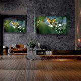 Saatli Yeşil Kuş Cam Tablo