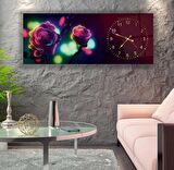 Saatli Neon Gül Cam Tablo