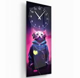 Saatli Neon Kedi Cam Tablo