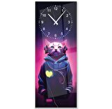 Saatli Neon Kedi Cam Tablo