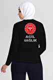 Siyah 112 Acil Sağlık Bisiklet Yaka Uzun Kollu Tişört Unisex