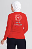 Kırmızı 112 Acil Sağlık Bisiklet Yaka Uzun Kollu Tişört Unisex