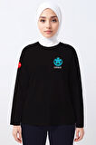 Siyah UMKE Bisiklet Yaka Uzun Kollu Tişört Unisex