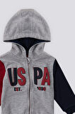 U.S. Polo Assn Gri Melanj Fermuarlı Kapüşonlu Erkek Bebek 3Lü Takım
