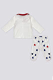U.S. Polo Assn Ekru Çırçıtlı Kalp Desenli  Bebek 3Lü Takım