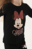 Minnie Mouse Siyah Kız Çocuk Uzun Kol Pijama Takım