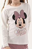 Minnie Mouse Krem Kız Çocuk Uzun Kol Pijama Takım