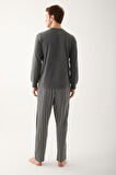 Arnetta Stripe Gri Erkek Uzun Kol Pijama Takım