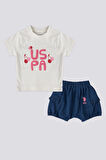 U.S. Polo Assn Lisanslı Elastic Krem Kız Bebek Takımı