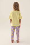 Lisanslı Floral Pattern Açık Sarı Kız Çocuk Pijama Takımı