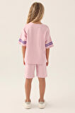 U.S. Polo Assn Lisanslı Sleeve Detail Toz Pembe Kız Çocuk Bermuda Takım