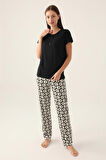 Arnetta Basezic Siyah Kadın Kısa Kol Pijama Takımı