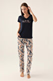 Arnetta Keep Lacivert Kadın Kısa Kol Pijama Takımı