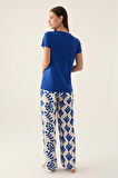 Arnetta Patterned Mavi Kadın Kısa Kol Pijama Takımı