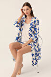 Arnetta Dressing Gown Bej Kadın 3lü Kısa Kol Kısa Kol Pijama Takımı